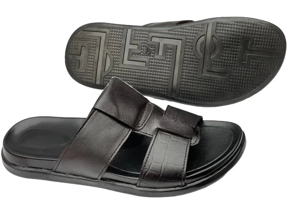 Black Leather Medicated Chappal – Men's PU Sole Daily & Casual Footwear (SG-MC-5155)