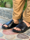 Black Leather Medicated Chappal – Men's PU Sole Daily & Casual Footwear (SG-PC-5154)