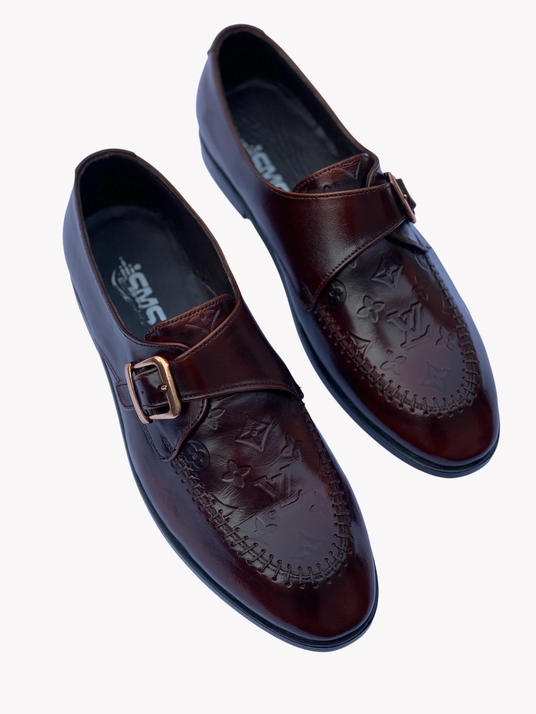 Brown LV Embossed Leather Buckle Shoe – Men's Wedding & Office
