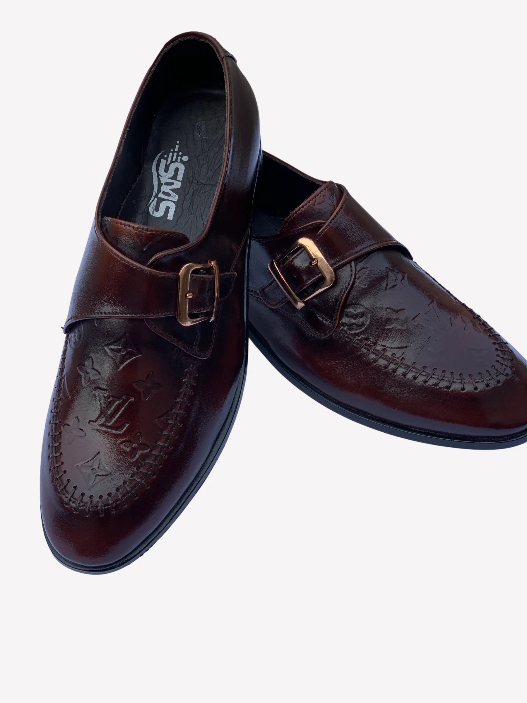 Brown LV Embossed Leather Buckle Shoe – Men's Wedding & Office