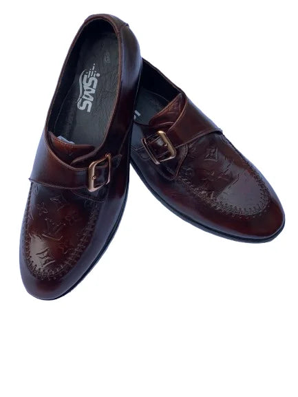 Brown LV Embossed Leather Buckle Shoe – Men's Wedding & Office