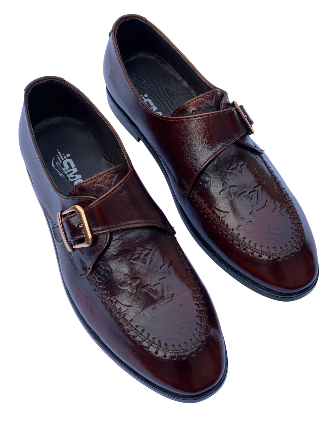 Brown LV Embossed Leather Buckle Shoe – Men's Wedding & Office