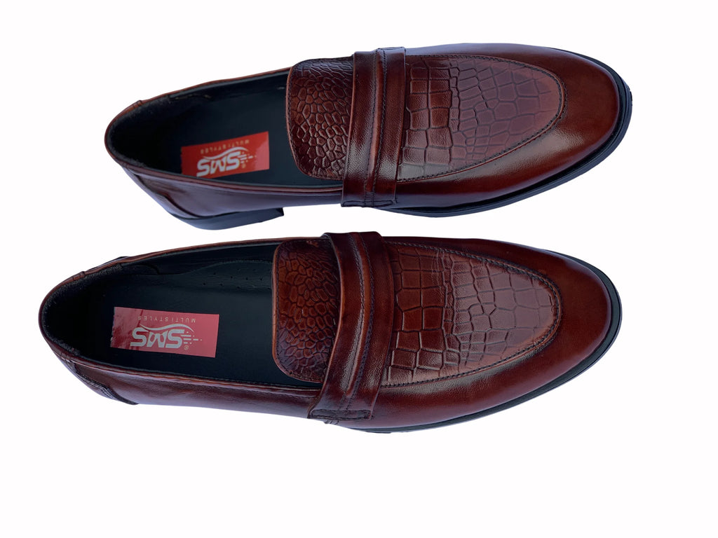 Mehron Leather Crocodile Design Moccasin – Men's Daily, Office & Occasion Shoe (SG-MG-6116)