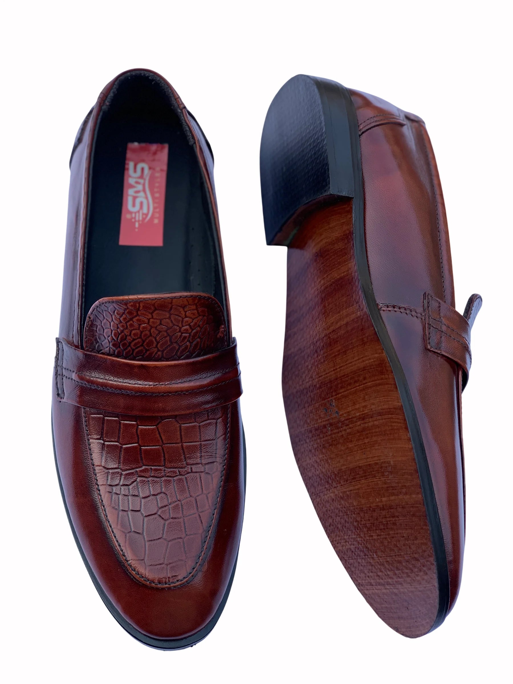 Mehron Leather Crocodile Design Moccasin – Men's Daily, Office & Occasion Shoe (SG-MG-6116)