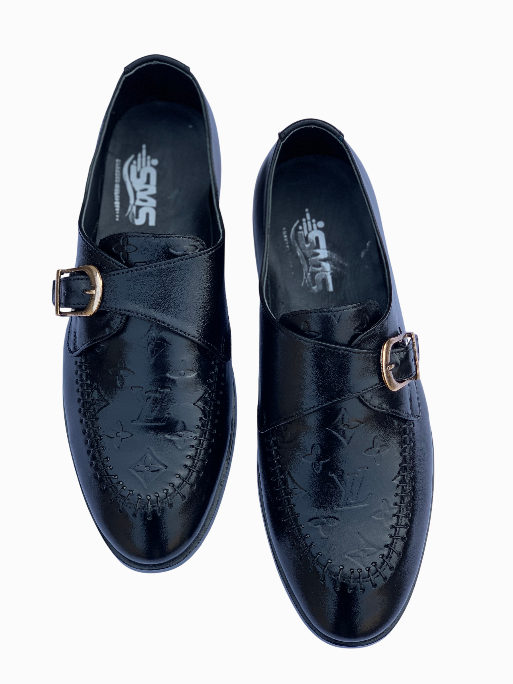 Black LV Embossed Leather Buckle Shoe – Men's Wedding & Office