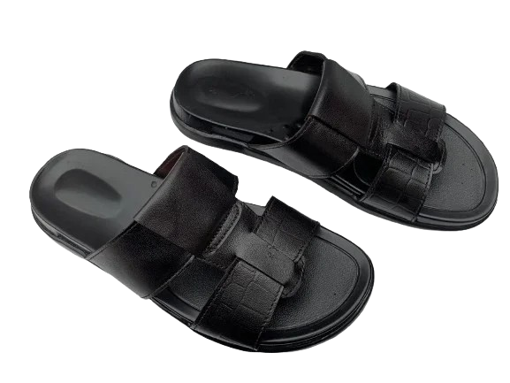 Black Leather Medicated Chappal – Men's PU Sole Daily & Casual Footwear (SG-MC-5155)