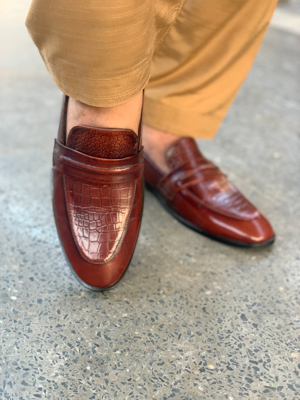 Mehron Leather Crocodile Design Moccasin – Men's Daily, Office & Occasion Shoe (SG-MG-6116)