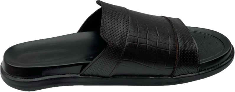 Black Leather Medicated Chappal – Men's PU Sole Daily & Casual Footwear (SG-PC-5154)