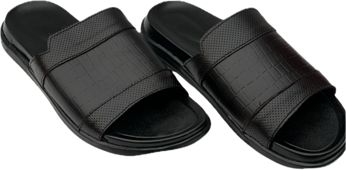 Black Leather Medicated Chappal – Men's PU Sole Daily & Casual Footwear (SG-PC-5154)