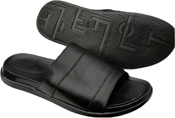 Black Leather Medicated Chappal – Men's PU Sole Daily & Casual Footwear (SG-PC-5154)