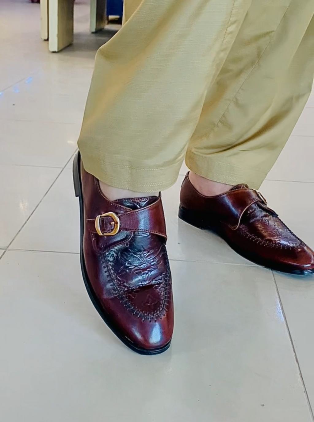 Brown LV Embossed Leather Buckle Shoe – Men's Wedding & Office