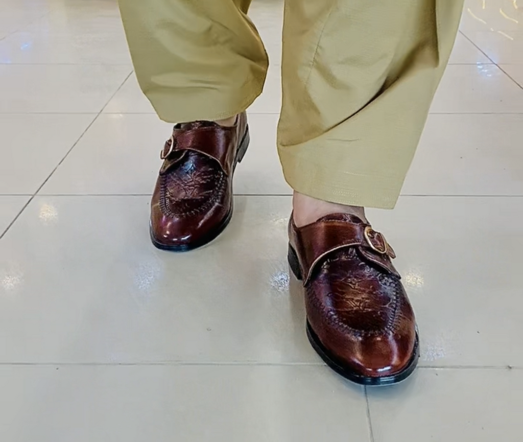Brown LV Embossed Leather Buckle Shoe – Men's Wedding & Office