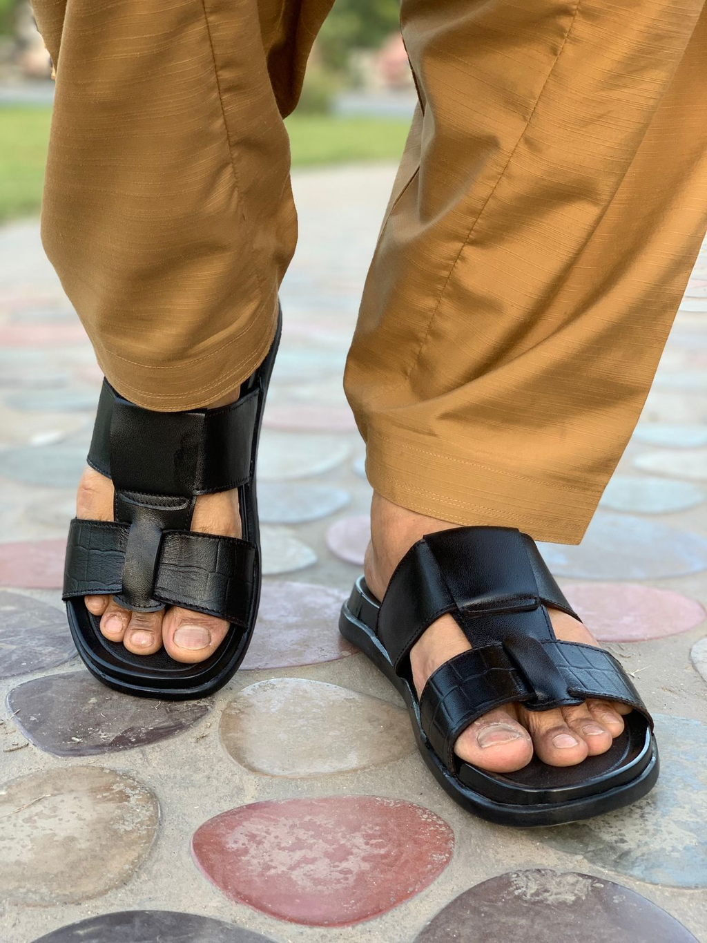 Black Leather Medicated Chappal – Men's PU Sole Daily & Casual Footwear (SG-MC-5155)