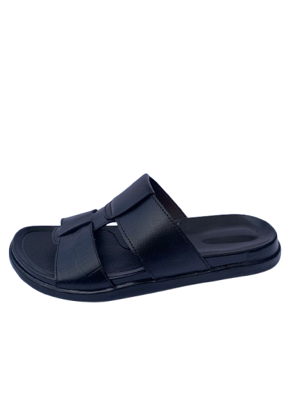 Black Leather Medicated Chappal – Men's PU Sole Daily & Casual Footwear (SG-MC-5155)