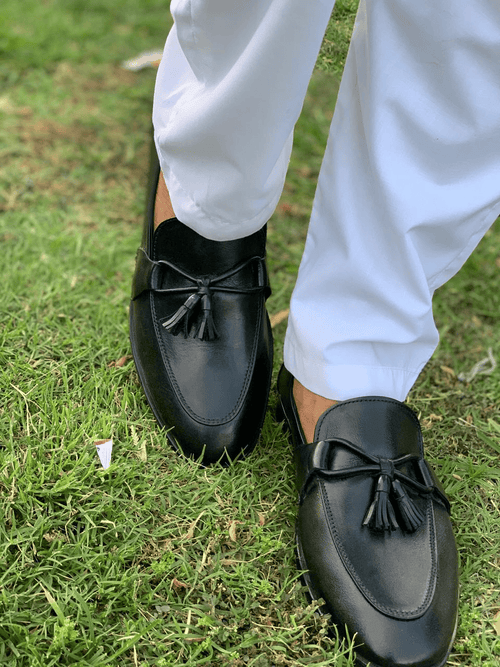 Black Leather Tassel Moccasin – Men's Daily, Office & Occasion Shoe (SG-MG-6115)