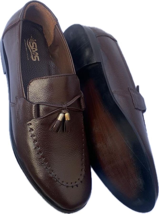 BROWN LEATHER TUSSLE MOCASSION FOR MEN