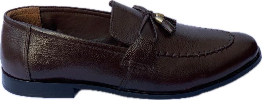BROWN LEATHER TUSSLE MOCASSION FOR MEN
